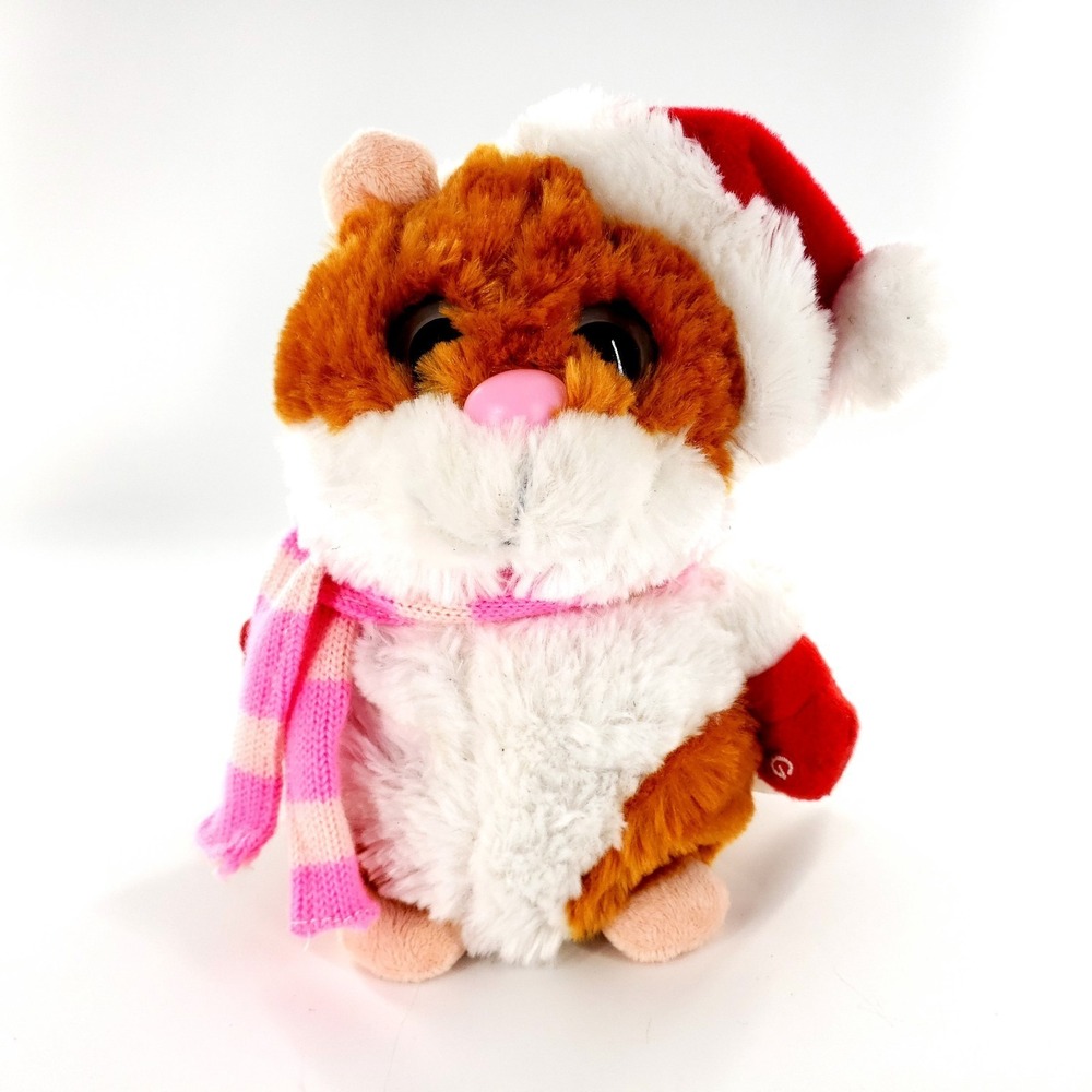 Gemmy Animated Christmas Dancing Hamster Plush Toy Pink Scarf Santa Hat Tested